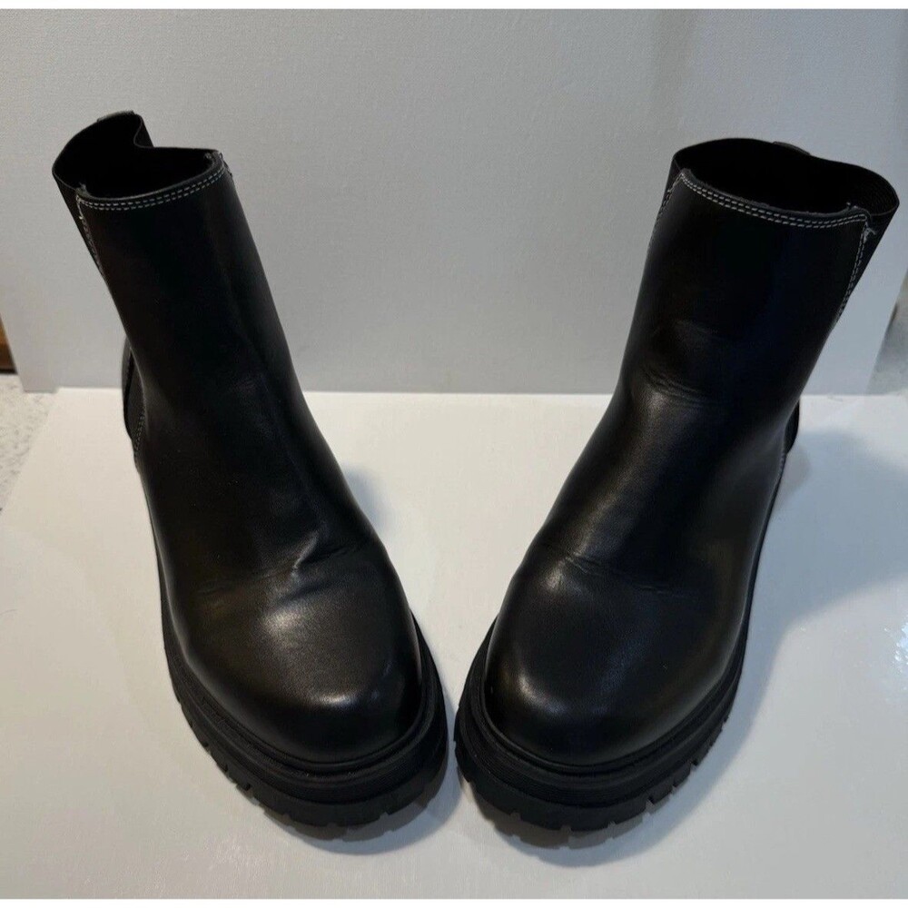 Y2K Nine West Chunky Sole Toe Pull On Chelsea Ankle Boots 8.5 90s Goth Black - Picture 1 of 16